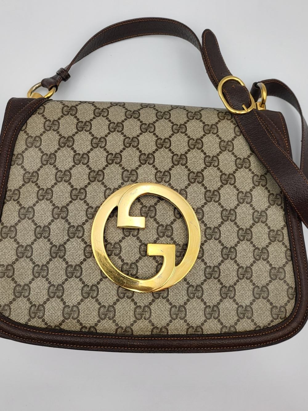 GUCCI GG Supreme Monogram Web Medium Blondie Top Handle Shoulder Bag. Auth w/COA
